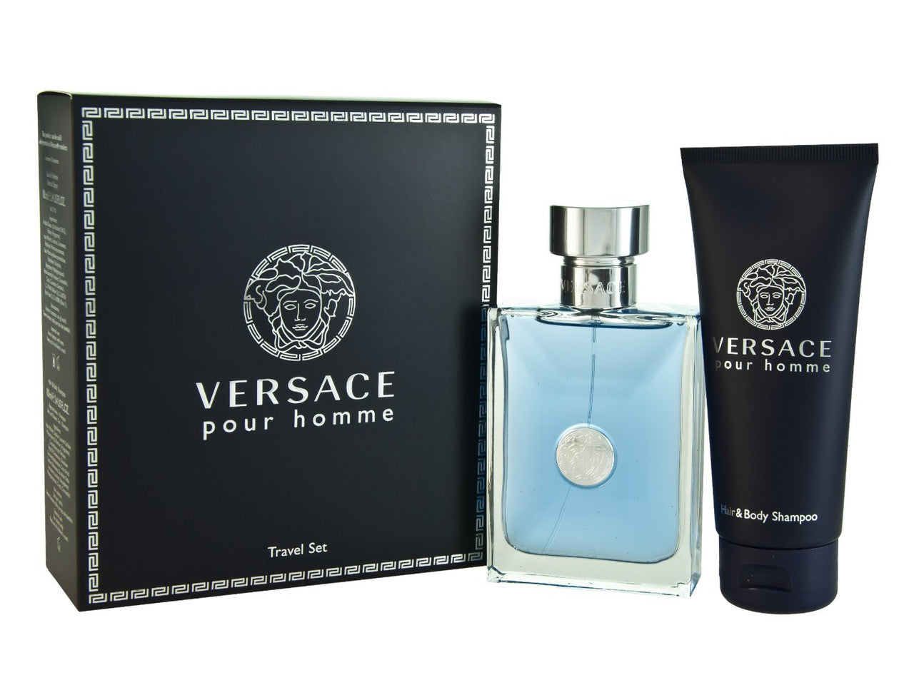VERSACE POUR HOMME 2 PCS SET: 3.4 EAU DE TOILETTE SPRAY + 3.4 HAIR & BODY SHAMPOO (TRAVEL SET)- 100% Authentic