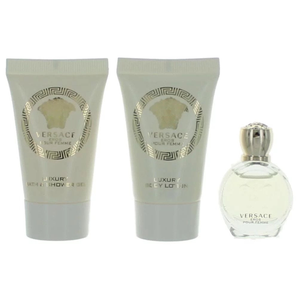 VERSACE EROS POUR FEMME 3 PCS SET: 0.17 EAU DE PARFUM + 0.8 SHOWER GEL + 0.8 BODY LOTION- 100% Authentic