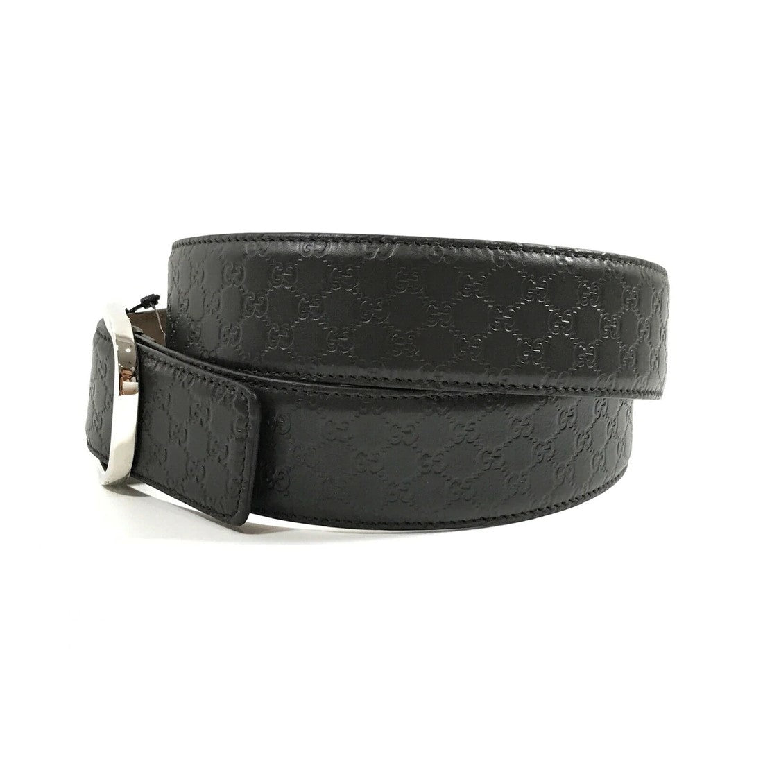Gucci Micro GG Black Calf Leather Silver Buckle Belt Size 95/38 - LUXURYMRKT