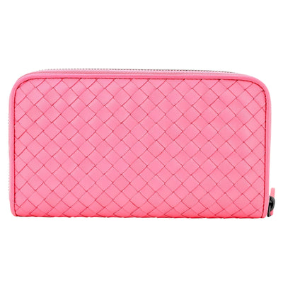 Bottega Veneta Intrecciato Zipper French Calf Leather Wallet Pink - LUXURYMRKT