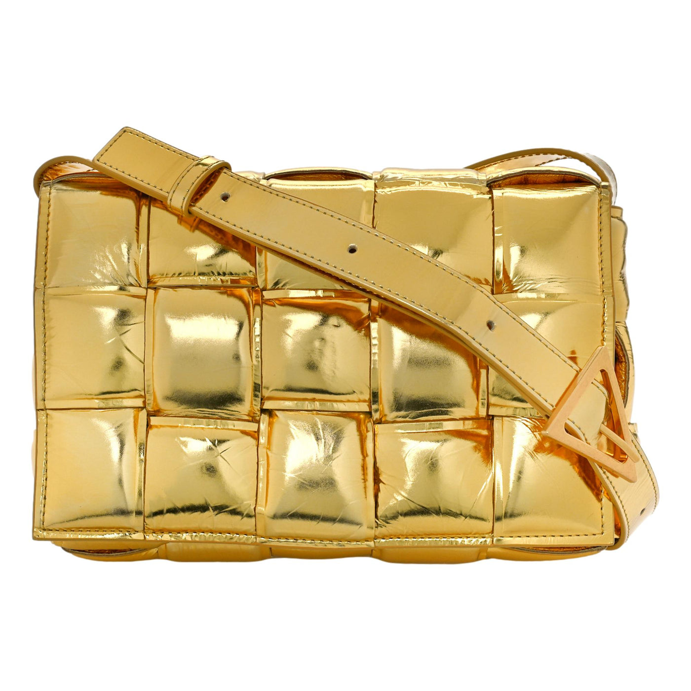 Bottega Veneta Padded Cassette Metallic Gold Lambskin Crossbody Bag - LUXURYMRKT