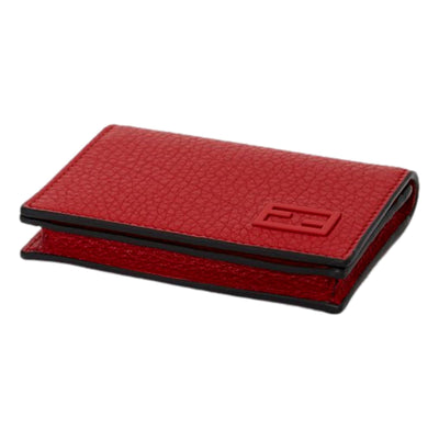 Fendi Red Grained Leather Baguette Logo Card Case Wallet - LUXURYMRKT