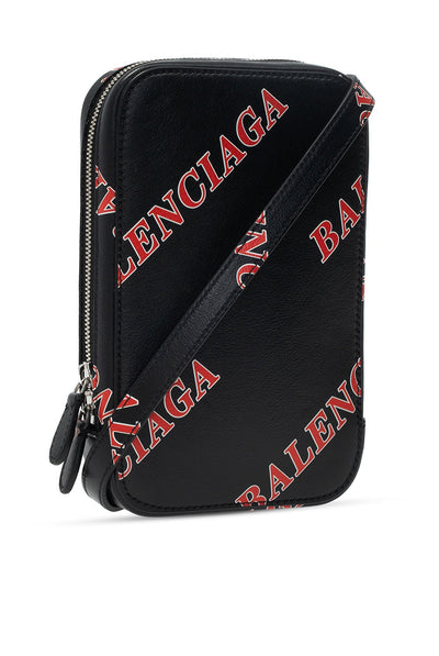 Balenciaga Black Calfskin Leather Sport Print Phone Holder Bag 618189 - LUXURYMRKT