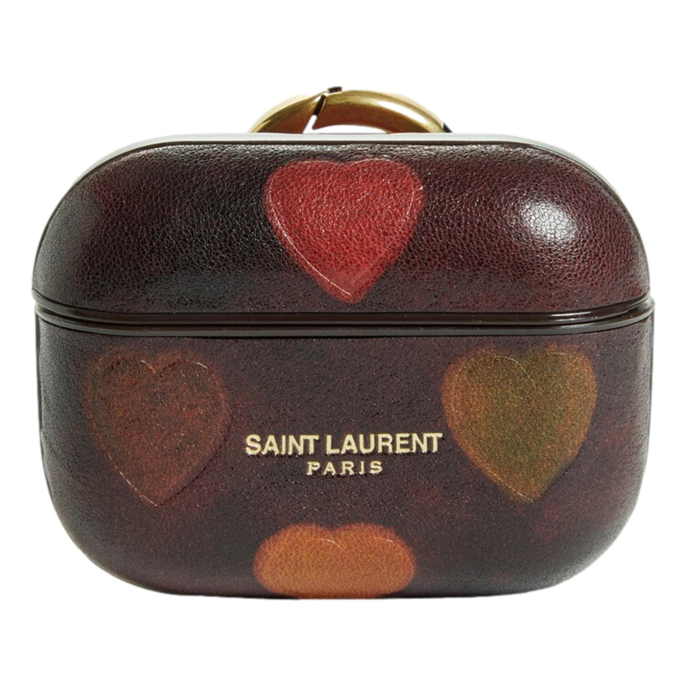 Saint Laurent Heart Printed Brown Textured Leather Airpods Case 641954 - LUXURYMRKT