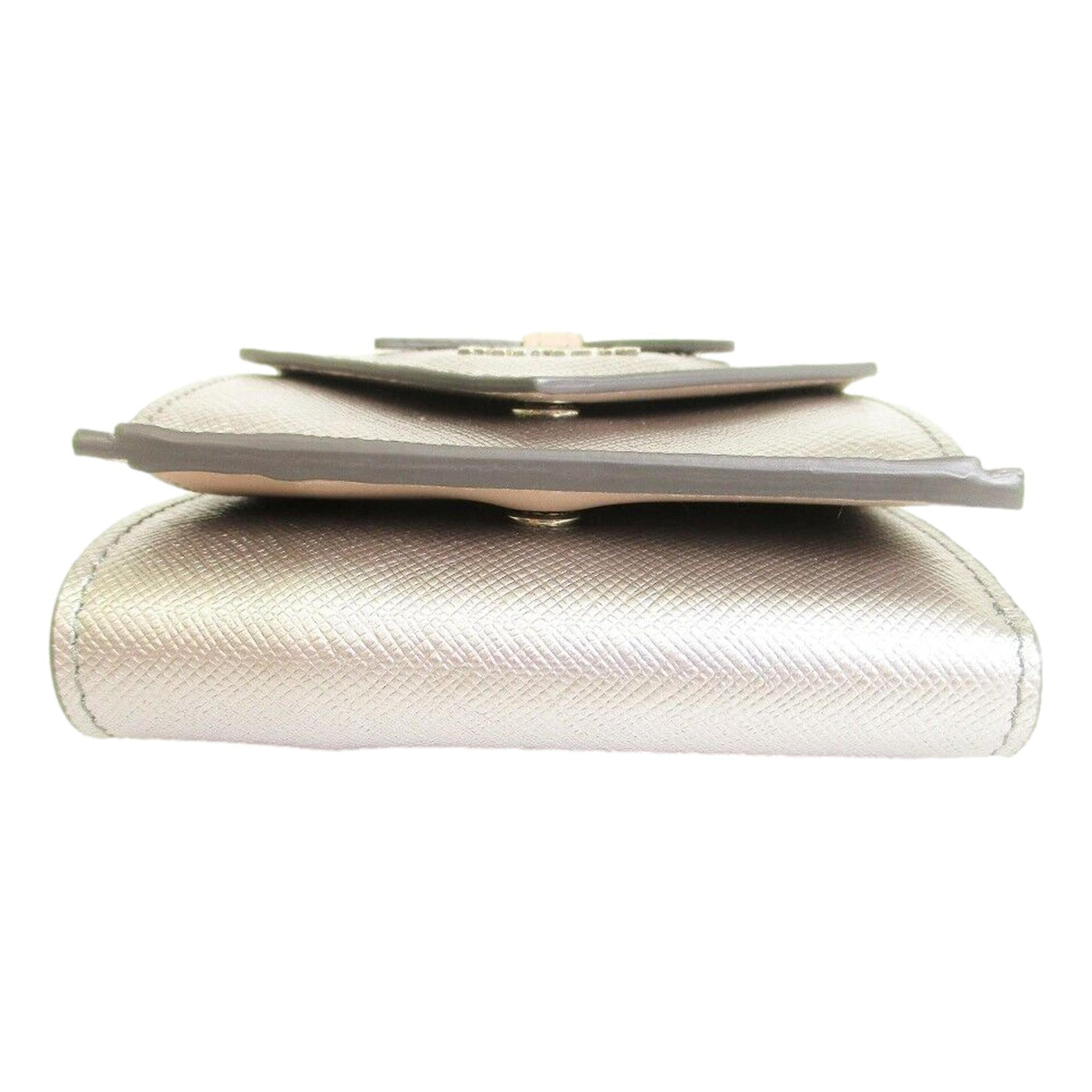 Prada Ribbon Saffiano Metallic Silver and Beige Leather Trifold Wallet - LUXURYMRKT