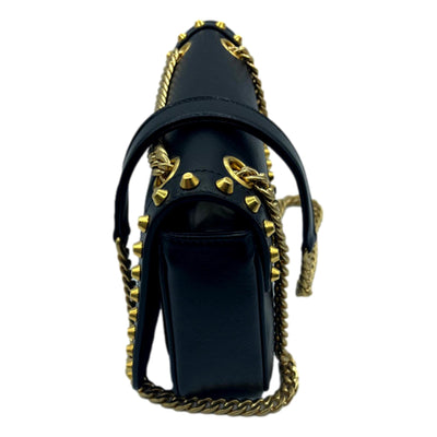 Prada Pattina Black Calf Leather Studded Flap Chain Crossbody Bag - LUXURYMRKT