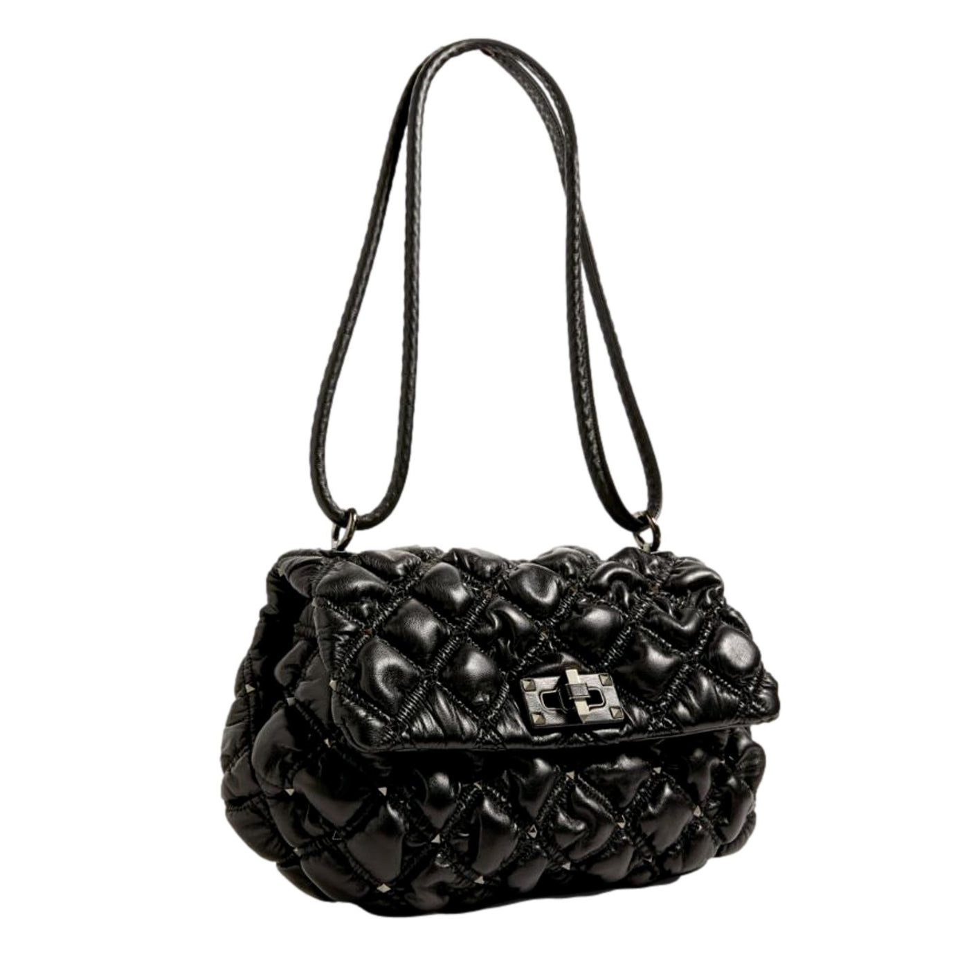 Valentino Garavani Spikeme Black Studded Leather Medium Crossbody Bag - LUXURYMRKT