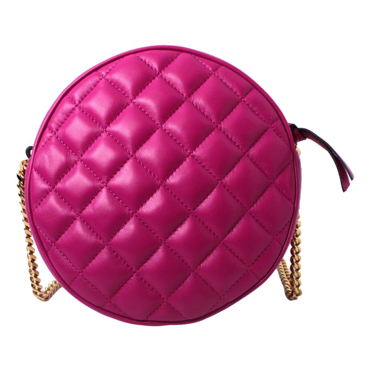 Versace La Medusa Round Quilted Leather Pink Shoulder Bag 1002866 - LUXURYMRKT