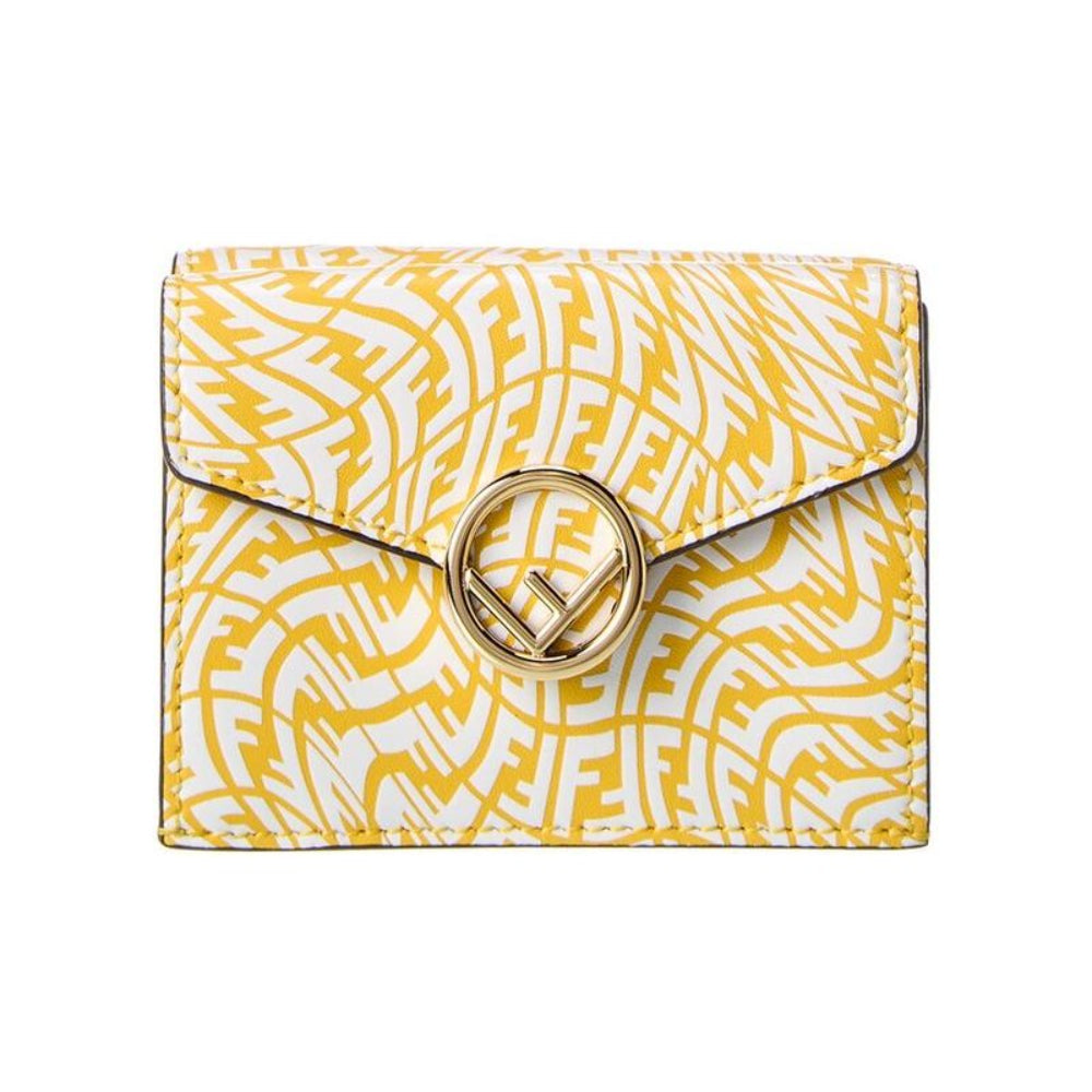 Fendi F is Fendi Yellow Leather Vertigo Print Small Trifold Wallet - LUXURYMRKT