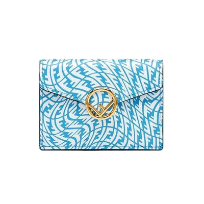 Fendi F is Fendi Cyber Blue Leather Vertigo Print Small Trifold Wallet - LUXURYMRKT