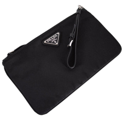 Prada Black Tessuto Nylon Pouch Prada Logo Wristlet Clutch Bag - LUXURYMRKT