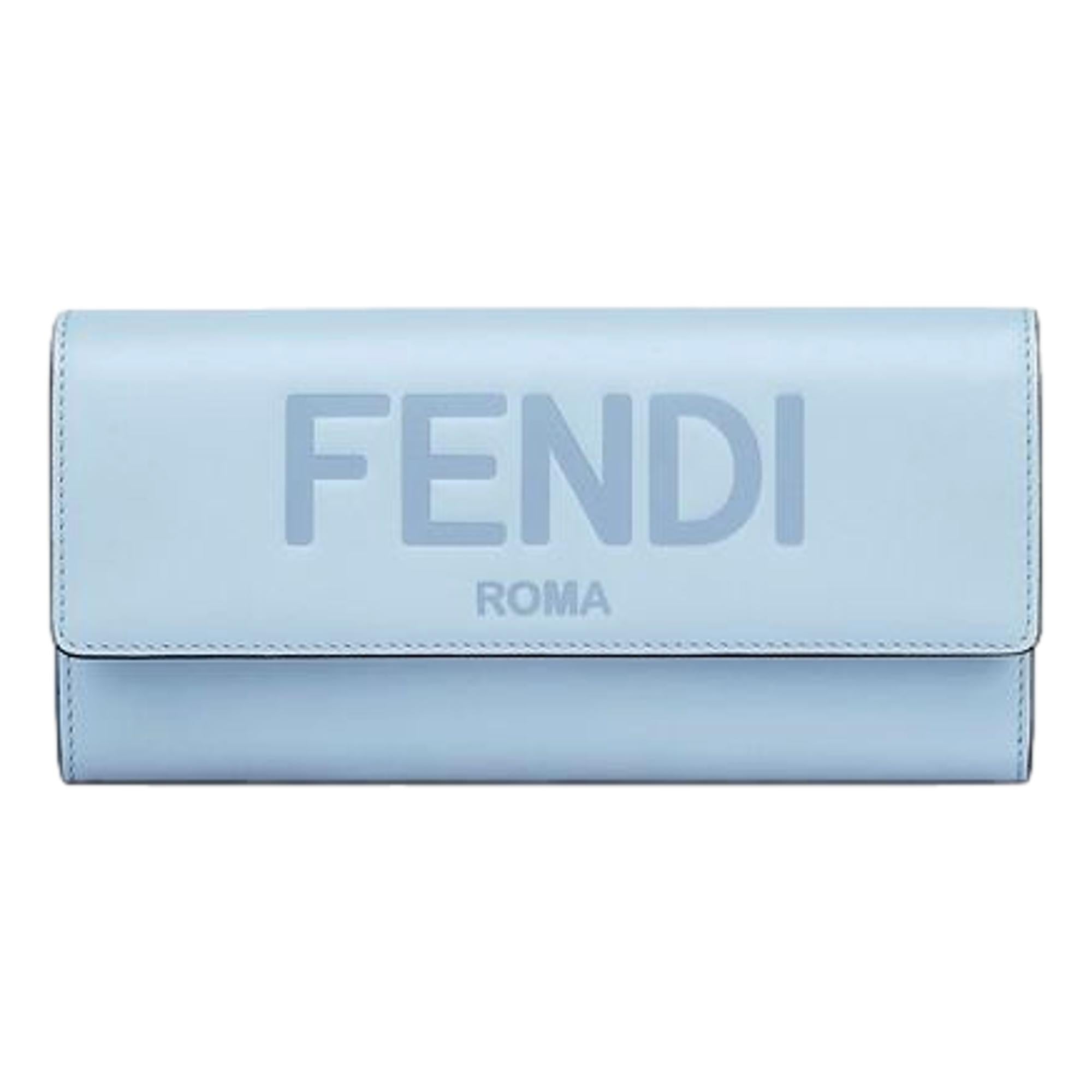 Fendi Roma Light Blue Smooth Calf Leather Continental Flap Wallet - LUXURYMRKT