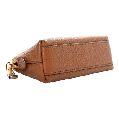 Prada Vitello Daino Cannella Brown Leather Small Cosmetic Case Clutch Bag - LUXURYMRKT