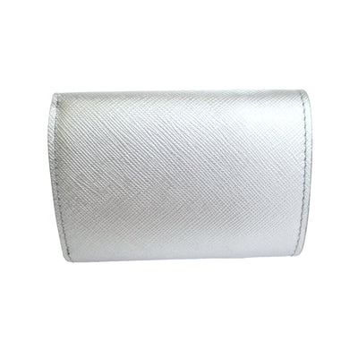 Prada Ribbon Saffiano Metallic Silver and Beige Leather Trifold Wallet - LUXURYMRKT