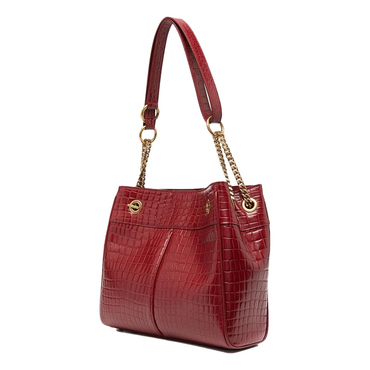 Saint Laurent Claude Red Leather Cocco Embossed Shoulder Bag 640281 - LUXURYMRKT
