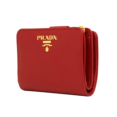 Prada Saffiano Rosso Red Snap Bifold Wallet - LUXURYMRKT