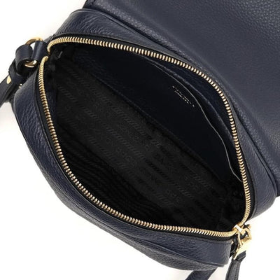 Prada Vitello Phenix Baltico Blue Leather Flap Medium Crossbody Bag - LUXURYMRKT