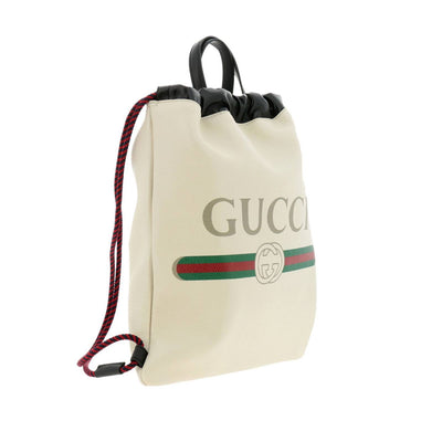 Gucci Zaino White Cripto Logo Drawstring Backpack 523586 - LUXURYMRKT