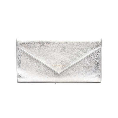 Balenciaga Papier Metallic Silver Arena Leather Envelope Wallet 499207 - LUXURYMRKT