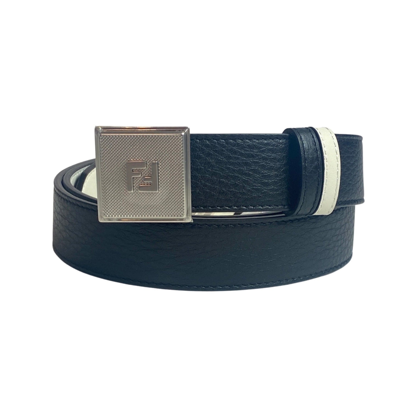 Fendi Black White Reversible Grained Leather Belt 110 - LUXURYMRKT
