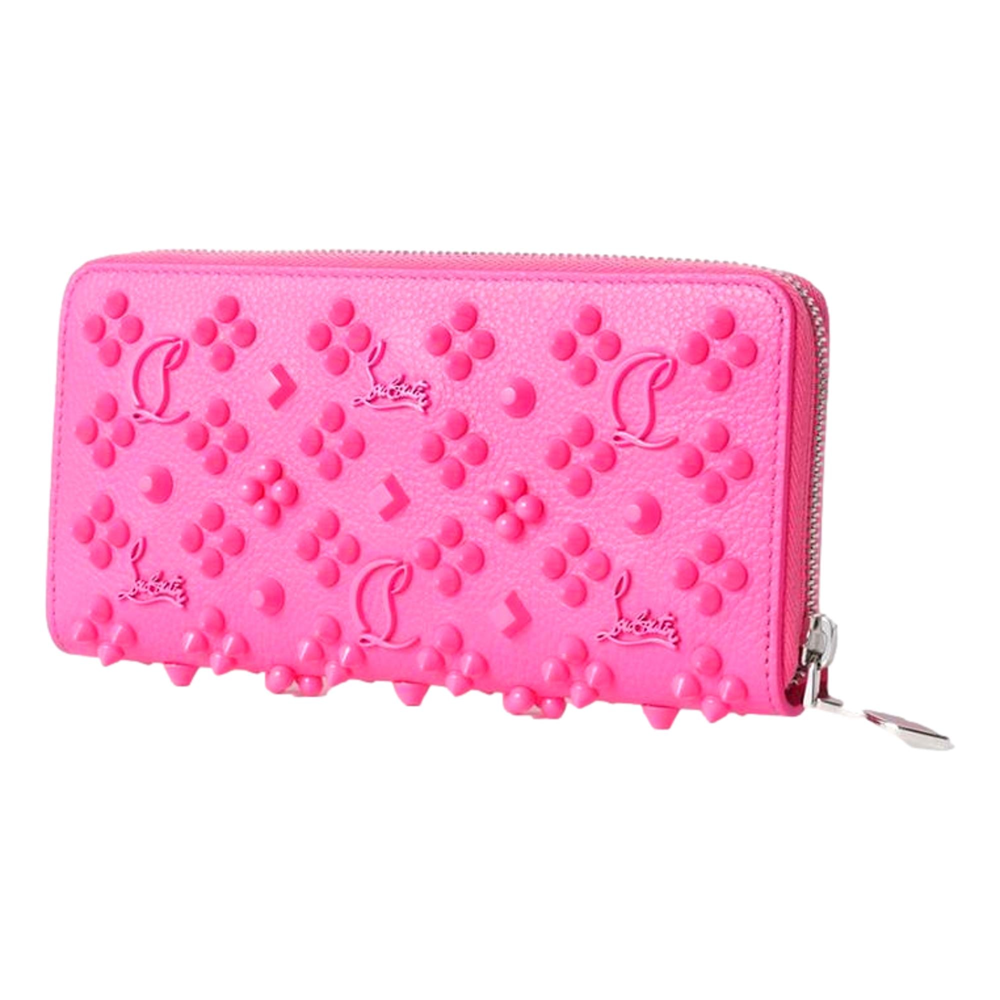 Christian Louboutin Panettone Studded Pink Leather Zip Around Wallet 3175224 - LUXURYMRKT
