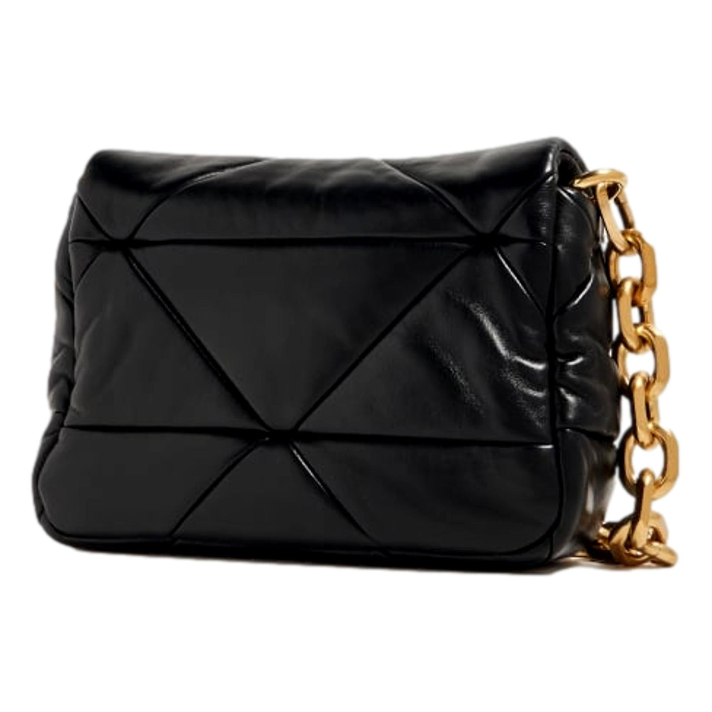Prada Gold Logo Black Quilted Nappa Patch Leather Small Shoulder Bag - LUXURYMRKT