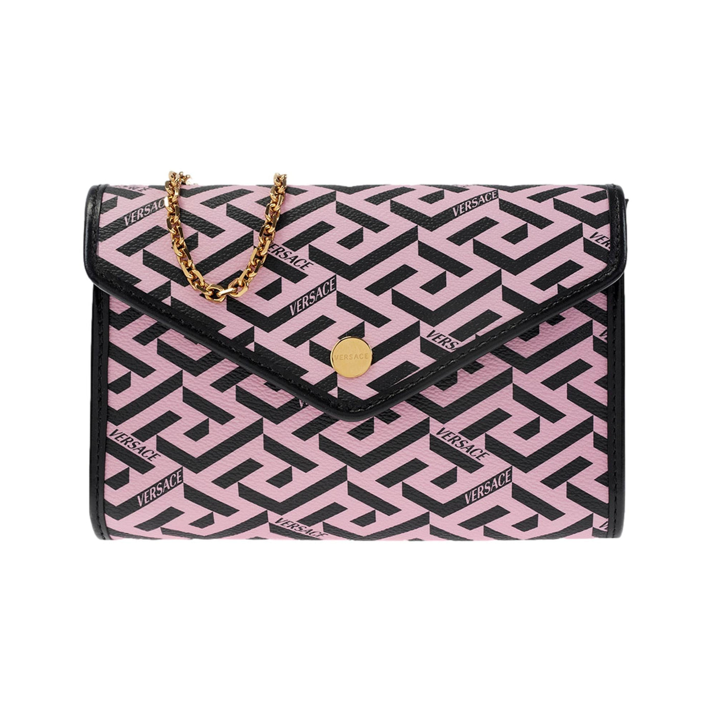 Versace La Greca Signature Canvas Pink and Black Crossbody Clutch Bag - LUXURYMRKT