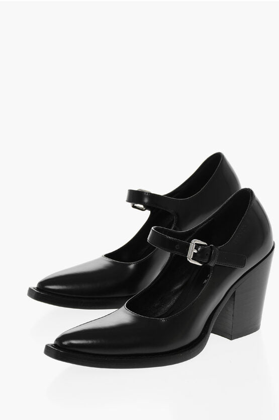 Prada Brushed Leather Mary Jane Pumps 8cm