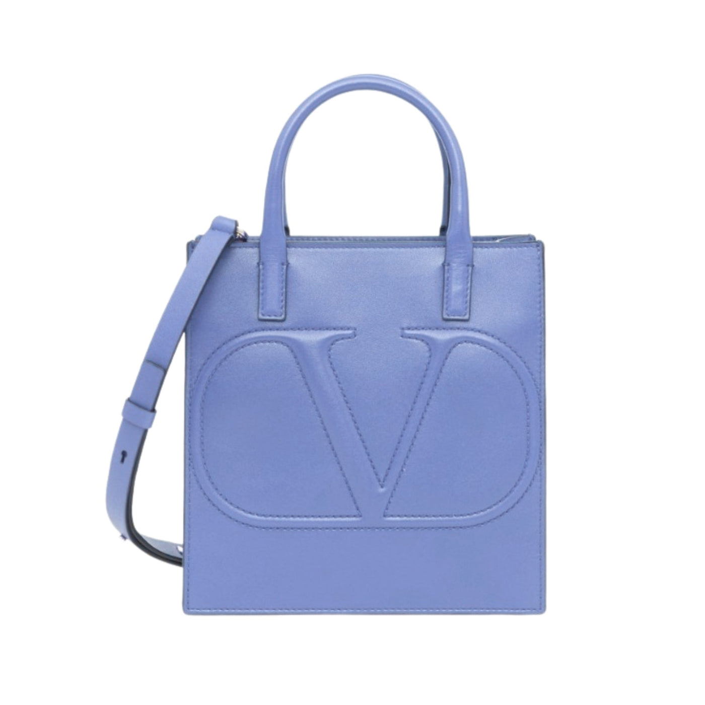 Valentino Garavani VLogo Walk Mini Crossbody Tote Bag Blue Calf Leather - LUXURYMRKT