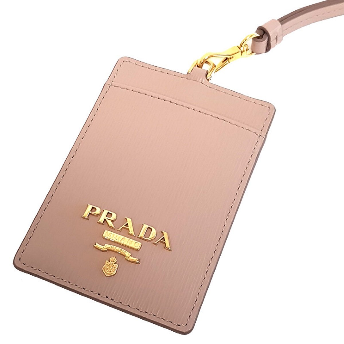 Prada Vitello Move Beige Leather Logo Plaque Lanyard Cardholder Wallet - LUXURYMRKT