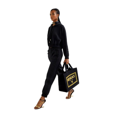 Fendi x Versace Fendace Black Canvas Convertible Large Shopping Tote 8BH395 - LUXURYMRKT
