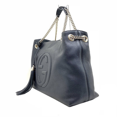 Gucci Soho Black Cellarius GG Logo Leather Chain Tote Bag - LUXURYMRKT