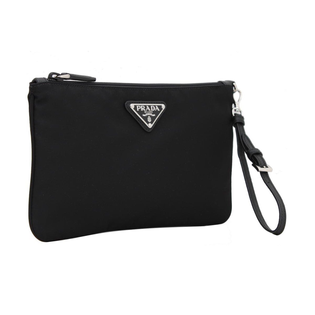 Prada Black Tessuto Nylon Pouch Prada Logo Wristlet Clutch Bag - LUXURYMRKT