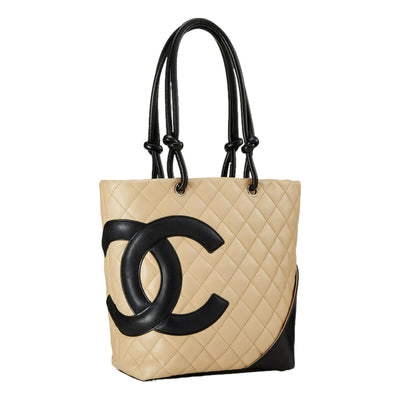 Chanel Cambon Ligne Beige Quilted Calfskin Leather Small Tote Bag - LUXURYMRKT