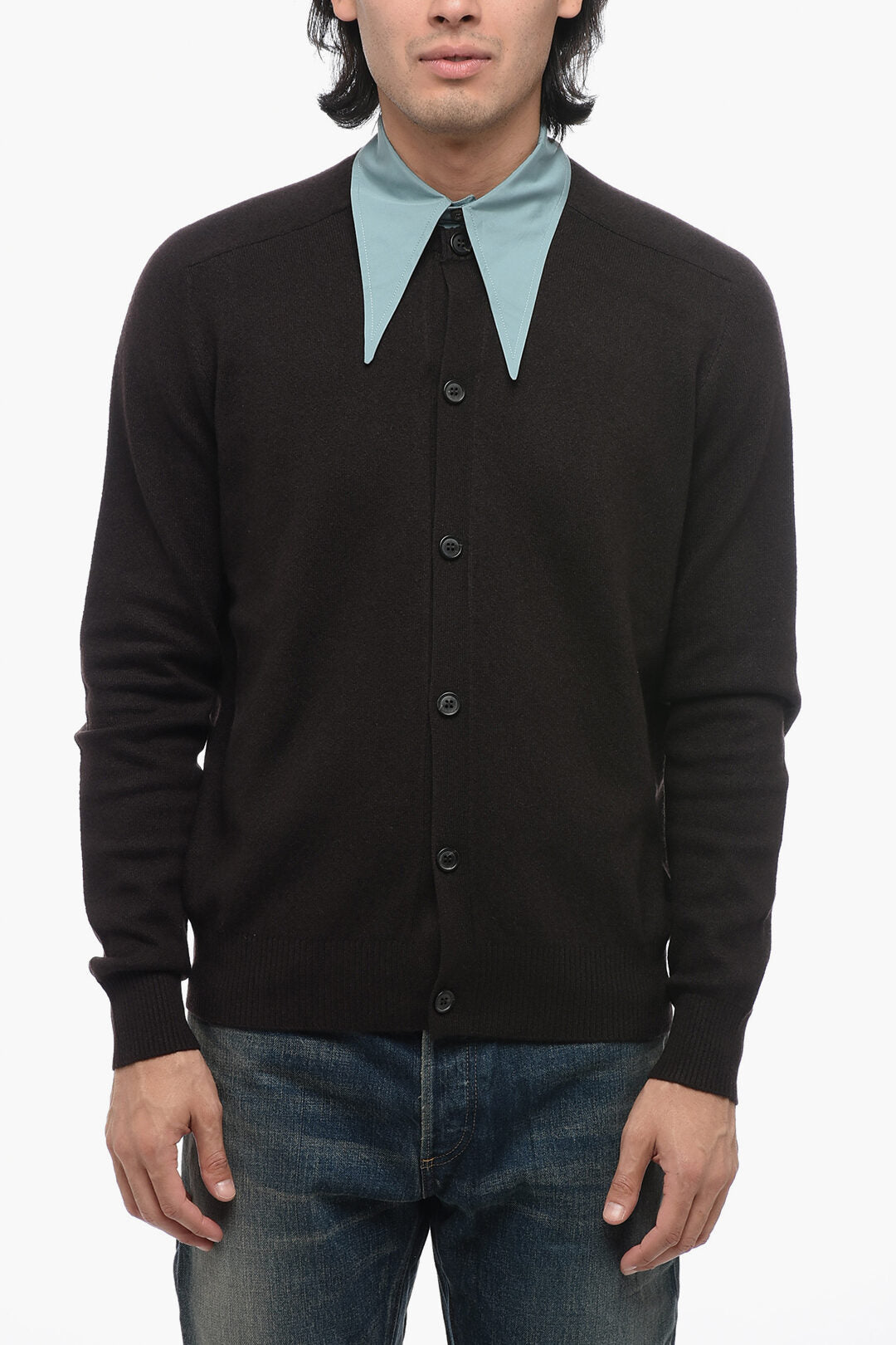 Prada Cashmere Blend Cardigan with Removable Popeline Collar