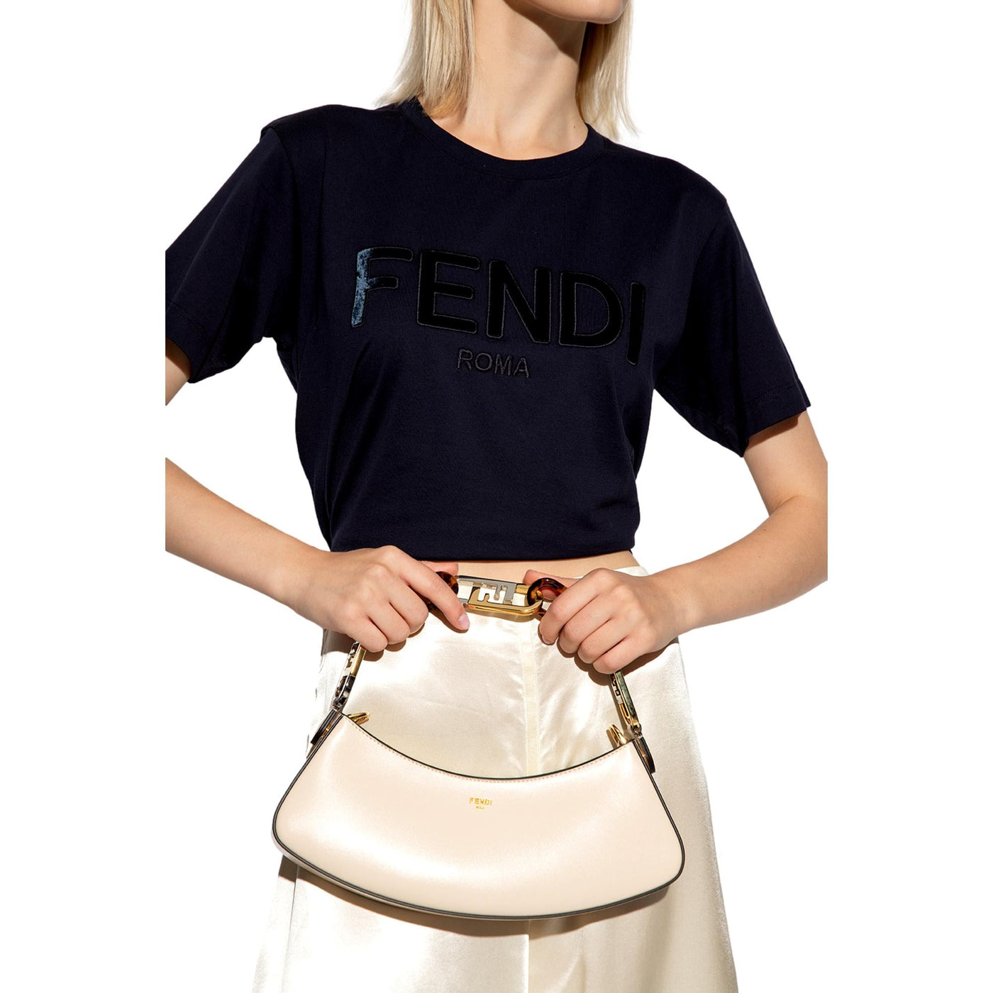 Fendi O'Lock Swing Ivory Calfskin Leather Shoulder Bag - LUXURYMRKT