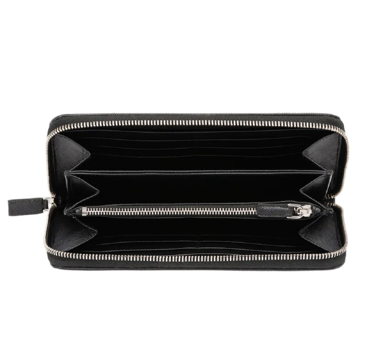 Prada Saffiano Active Black Leather Stripe Zip Around Wallet - LUXURYMRKT
