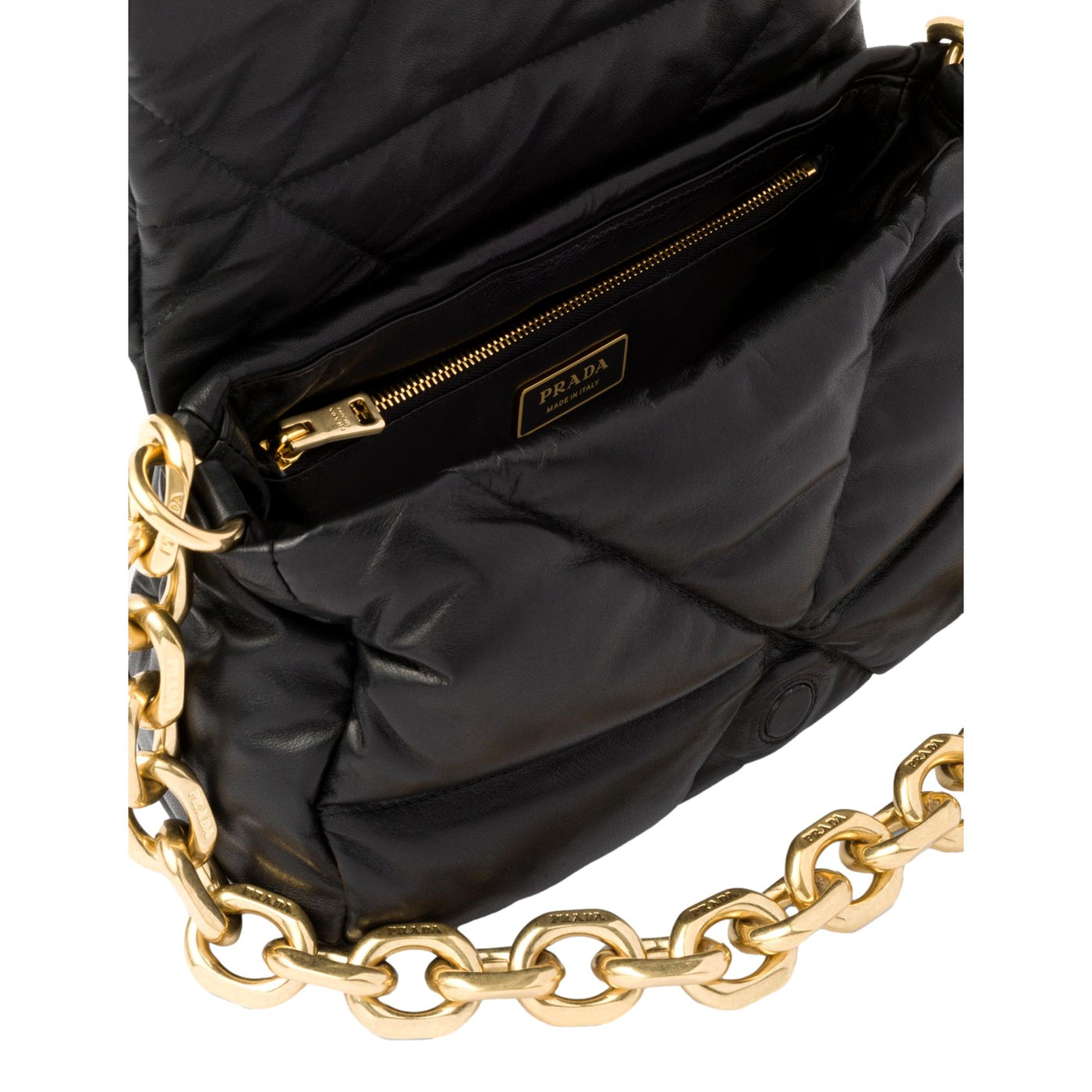 Prada Embossed Logo Black Quilted Soft Nappa Leather Shoulder Bag - LUXURYMRKT