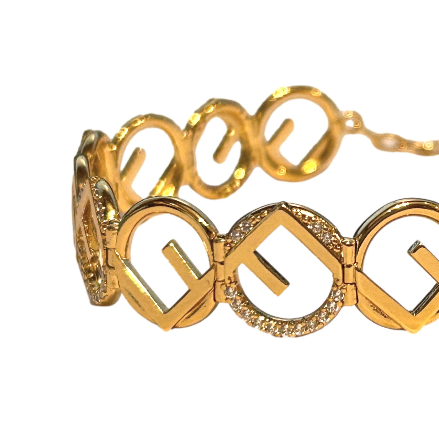 Fendi F is Fendi Logo Choker Necklace White Crystal Gold Metal Chain - LUXURYMRKT