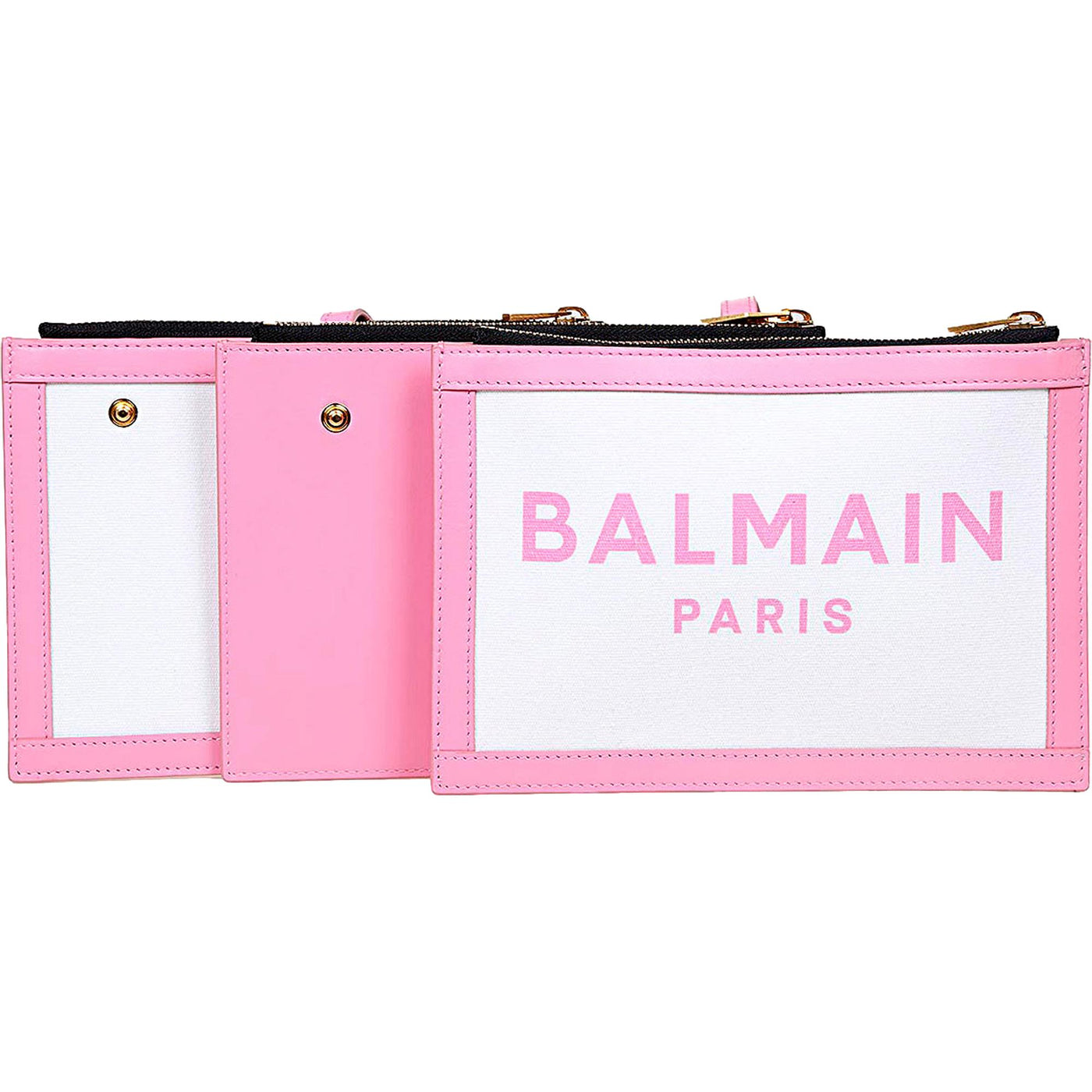 Balmain 3 Pouches Shoulder Bag Pink Leather White Canvas - LUXURYMRKT
