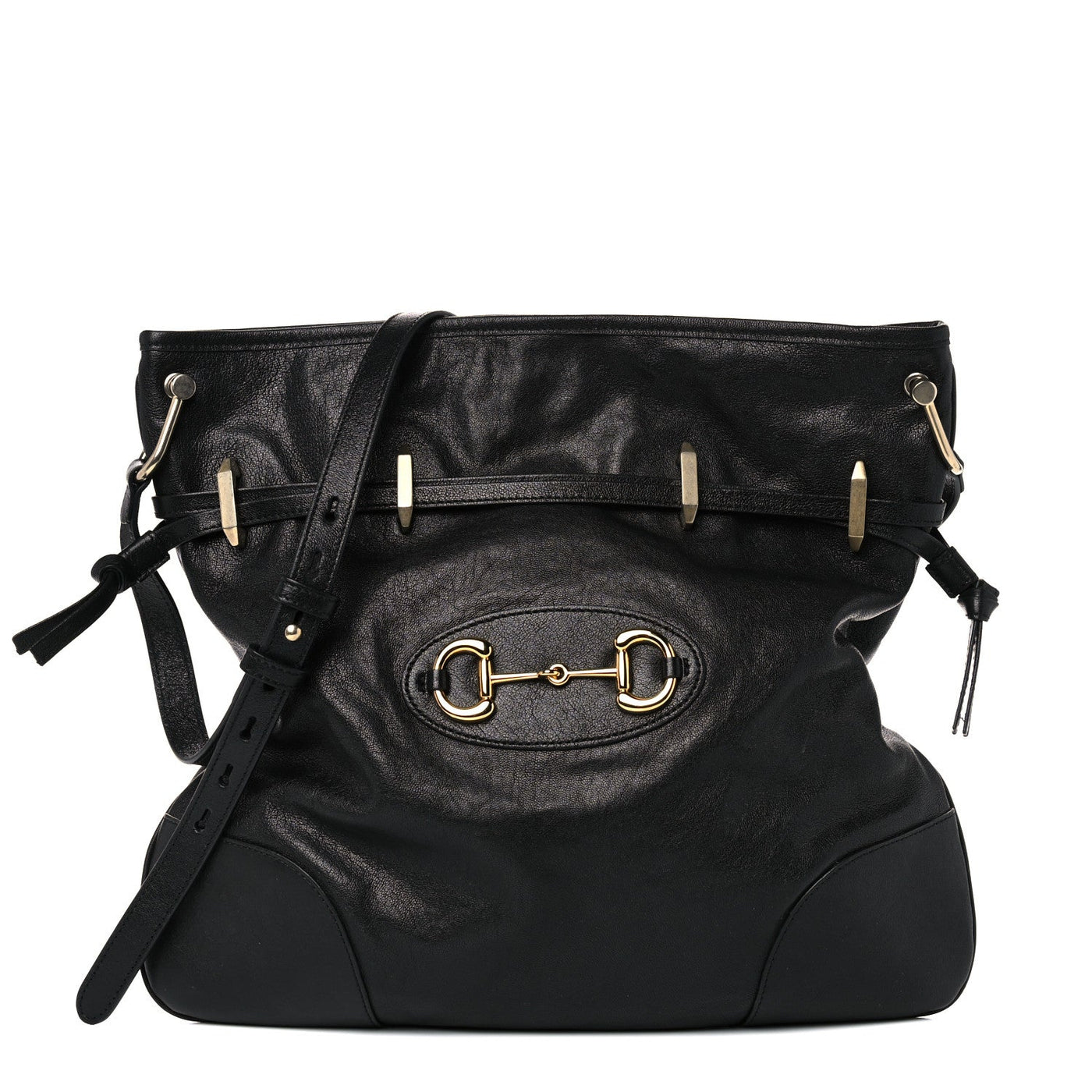 Gucci 1955 Morsetto Leather Horsebit Drawstring Black Bucket Bag 602089 - LUXURYMRKT