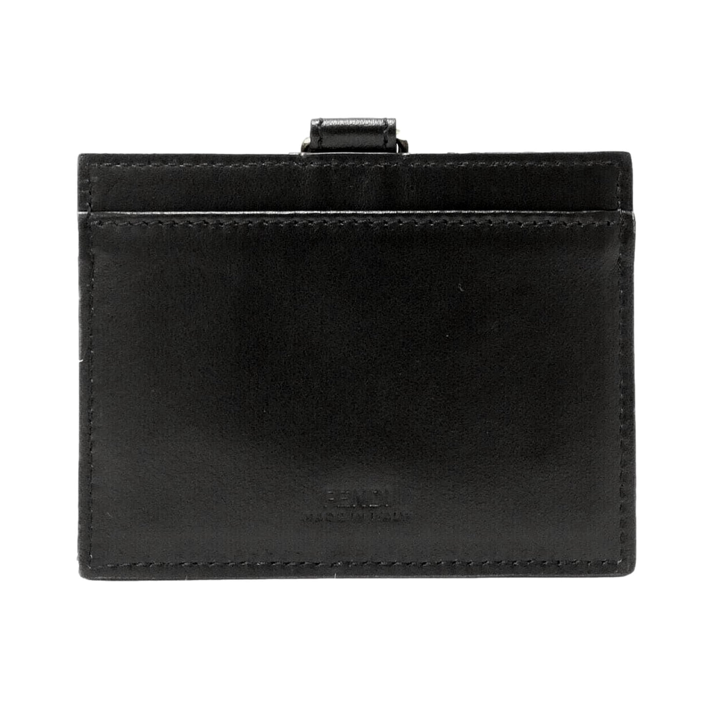 Fendi Fendace Black Leather Card Case Wallet Lanyard - LUXURYMRKT