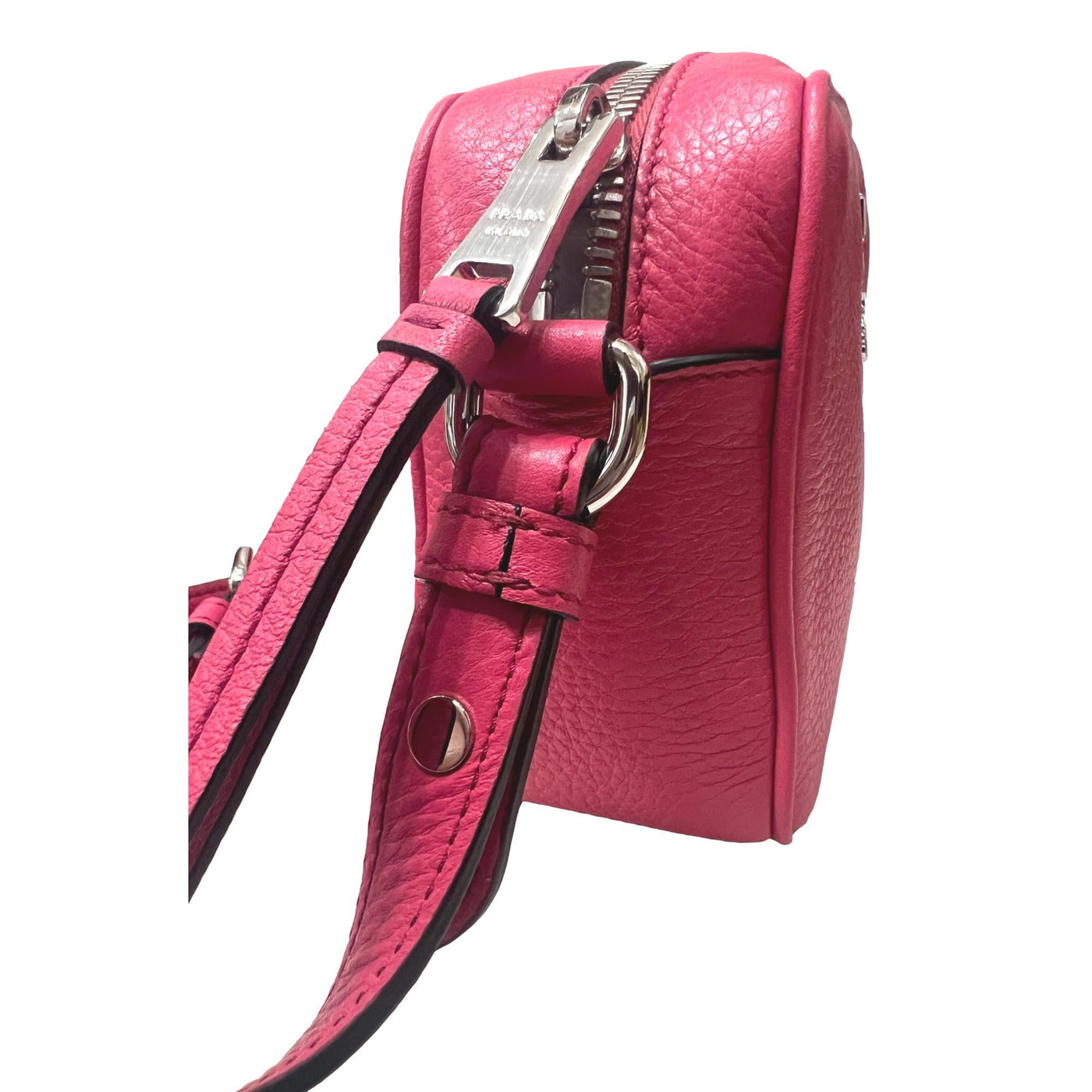 Prada Vitello Phenix Pink Leather Silver Logo Small Camera Crossbody Bag - LUXURYMRKT