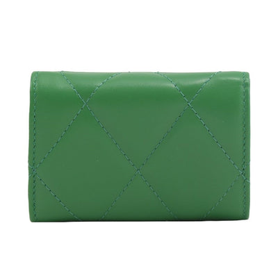 Balenciaga Touch Leaf Green Nappa Leather Quilted Mini Trifold Wallet - LUXURYMRKT
