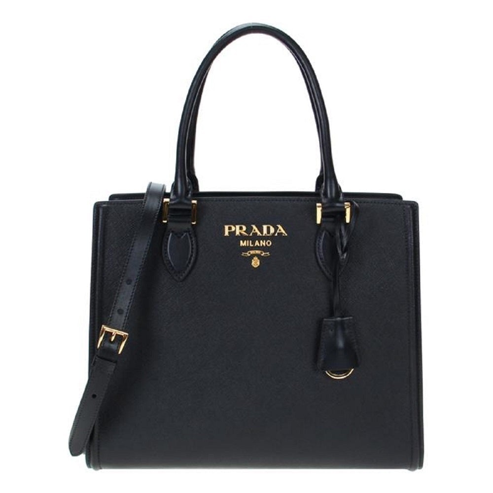 Prada Saffiano Lux Black Medium Satchel Handbag - LUXURYMRKT