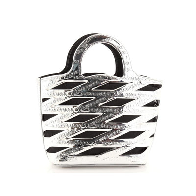 Balenciaga Neo Basket Metallic Silver Leather Small Satchel Bag 630708 - LUXURYMRKT