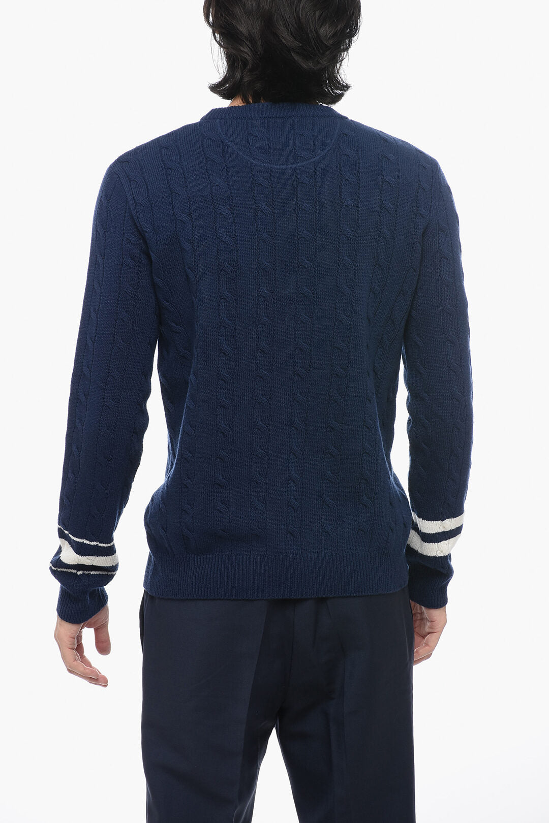 Valentino Crew Neck Aran Wool Sweater with Embroidered Logo