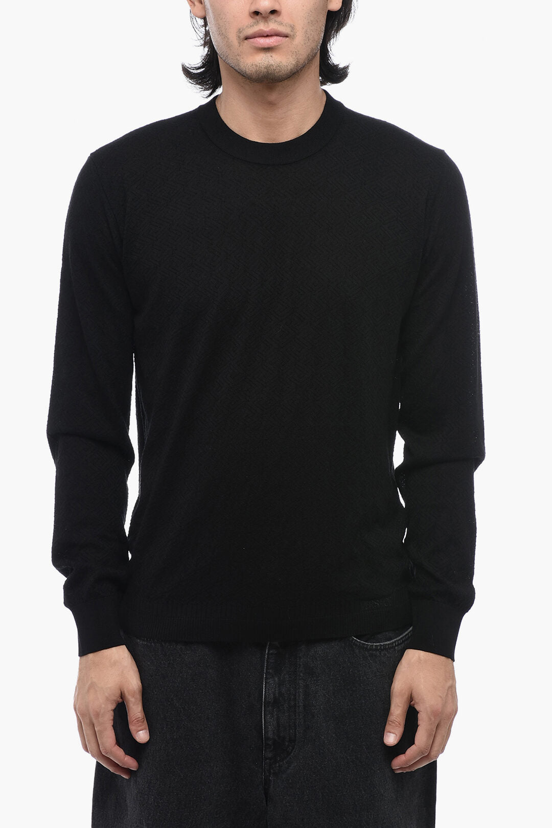 Versace Crew Neck Jacquard Silk Blend Sweater