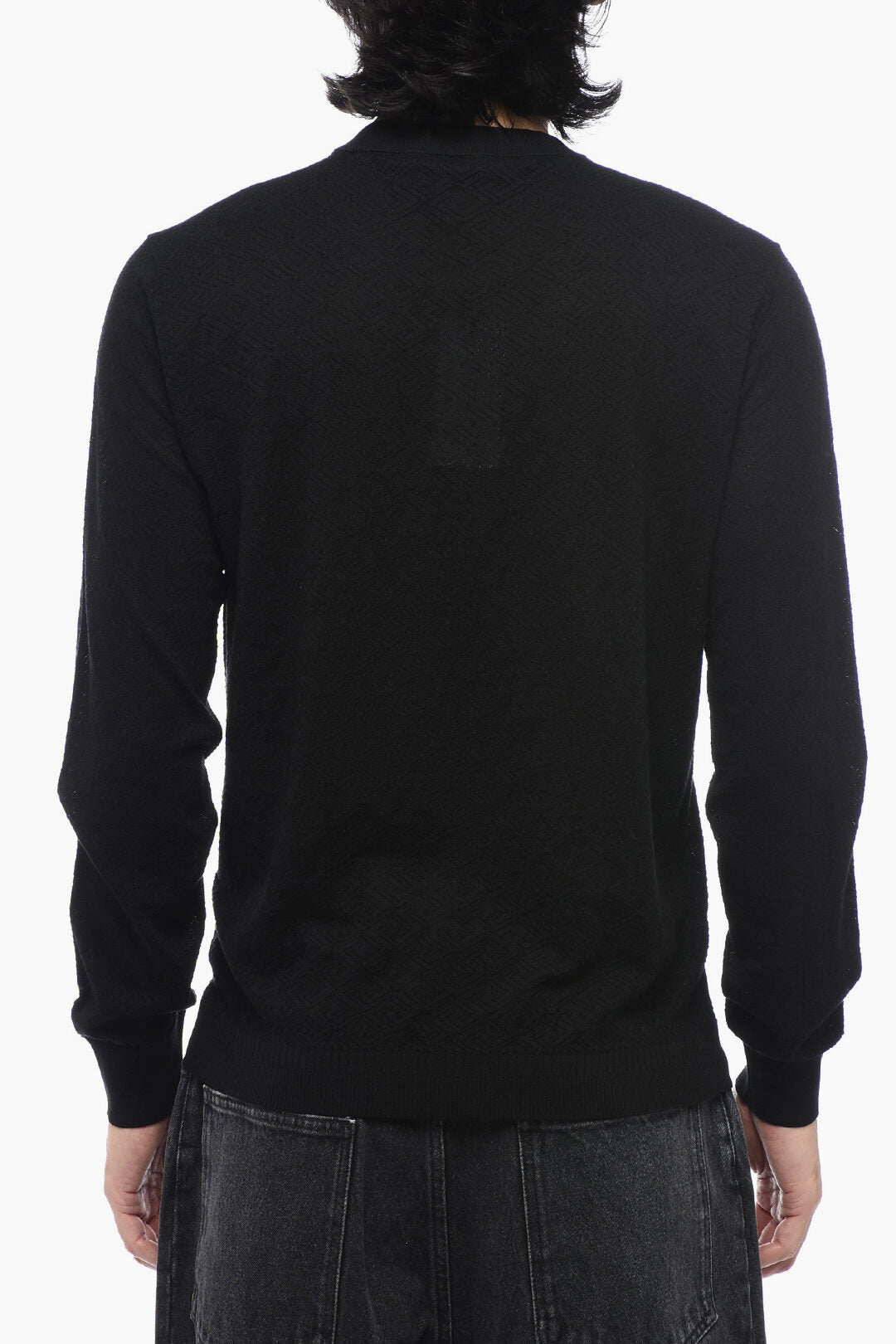 Versace Crew Neck Jacquard Silk Blend Sweater