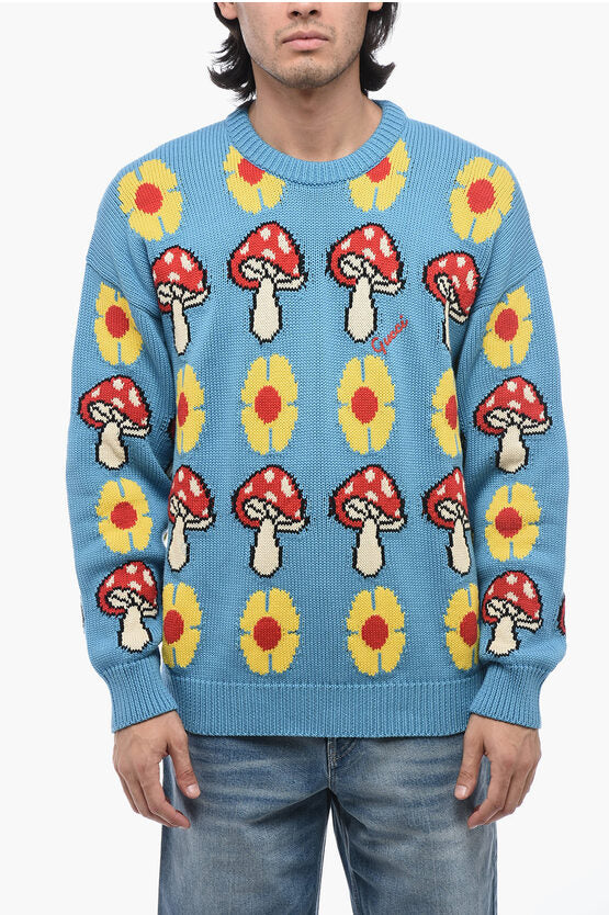 Gucci Crew Neck MUSHROOM Cotton Blend Sweater